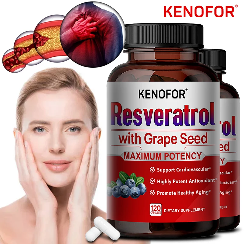 

Powerful Resveratrol Supplement Capsules - Increases Heart Function, Cardiovascular, Skin and Immune Support, Antioxidants