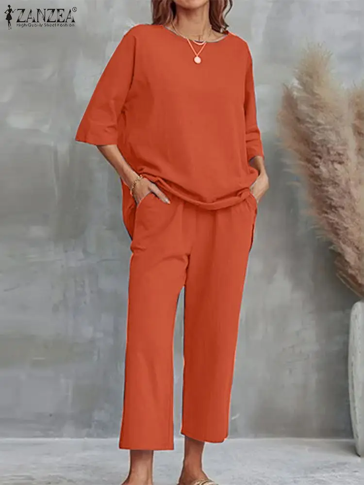 

ZANZEA Woman Fashion Street Outifits 2PCS Half Sleeve Irregular Hem Tops Pant Sets Casual Urban Tracksuits OL Work Suit Oversize