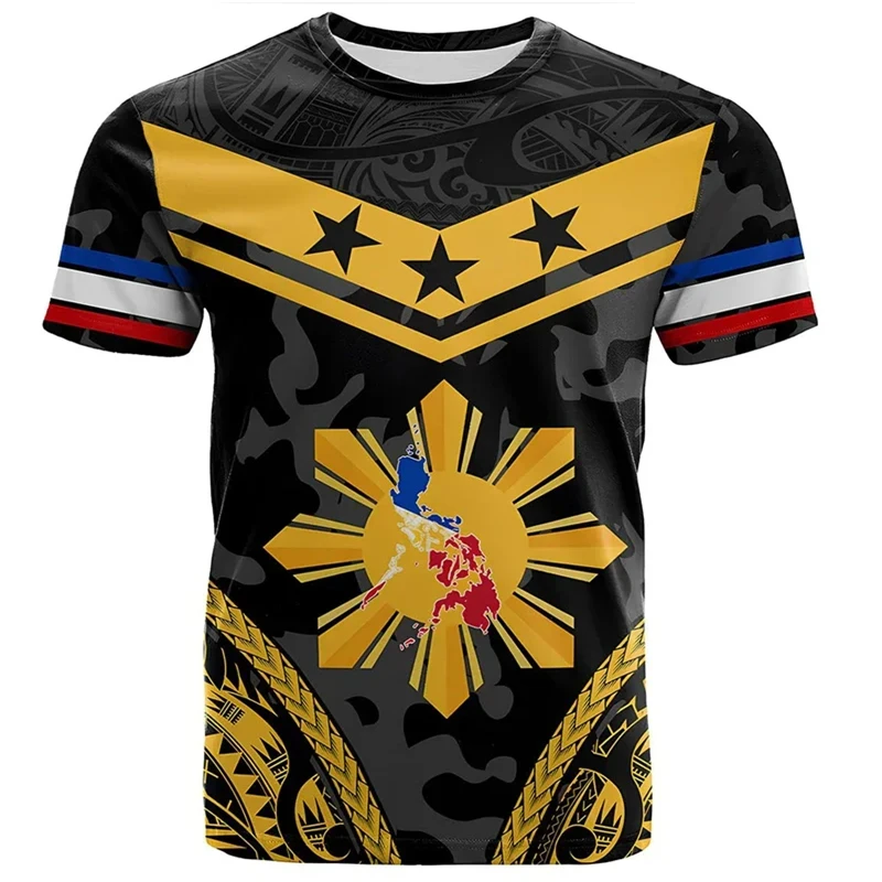 

The Philippines Flag Men's T-shirt 3D Printed Philippine National Emblem Tops Short Sleeve O-Neck Oversized Sports Tee Shirt 4XL