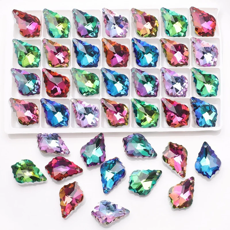 10개 15x22mm 싱글 홀 참 크리스탈 바로크 펜던트 단풍잎 모양 유리 비즈 DIY 쥬얼리 제작 목걸이 귀걸이용
