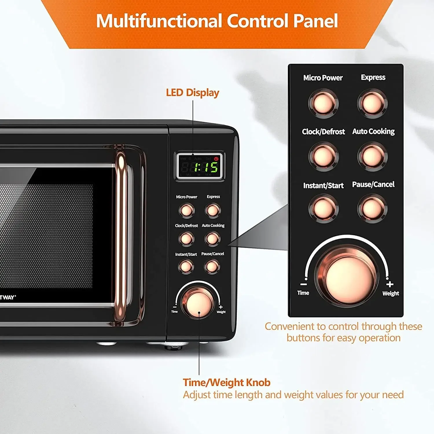 Retro Microwave Oven, 0.7Cu.ft, 700-Watt Countertop Microwave Ovens w/5 Micro Power, Delayed Start Function, LED Display, Child 4