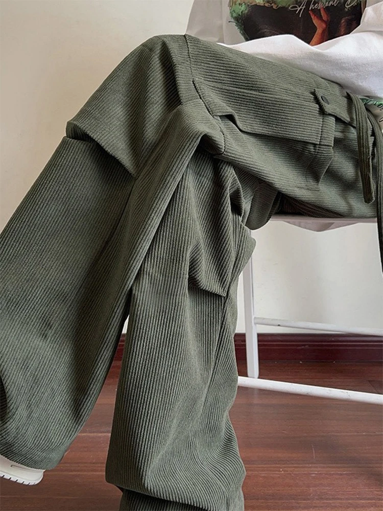 

Corduroy Cargo Pants Men's High Street Loose Straight Wide Leg Pants Casual Autumn 2023 New Streetwear Fashion Trousers