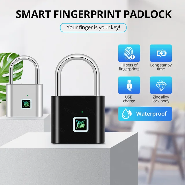 Tongwode Keyless USB Charging Fingerprint Lock Smart Padlock Waterproof 0.2s Unlock Portable Anti-theft Electronic Door Lock 3