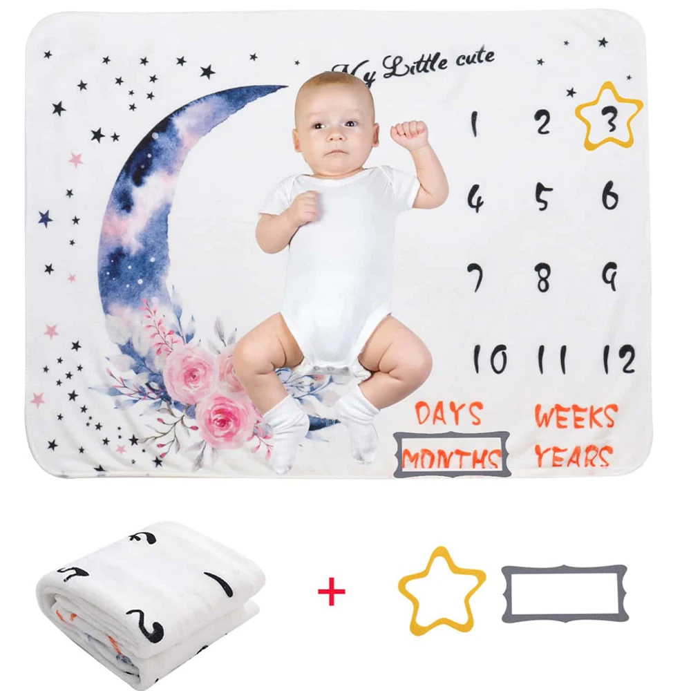Ylsteed Baby Monthly Milestone Blanket Fleece Photography Background Prop for Boy Girl Lion Animal Rabbit Print Shooting Blanket 6