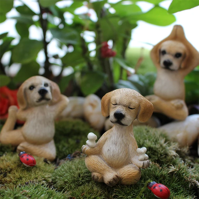 Statues de chien en mousse verte, ornements de jardin, animaux, Figurines  de chiot, décoration d'extérieur