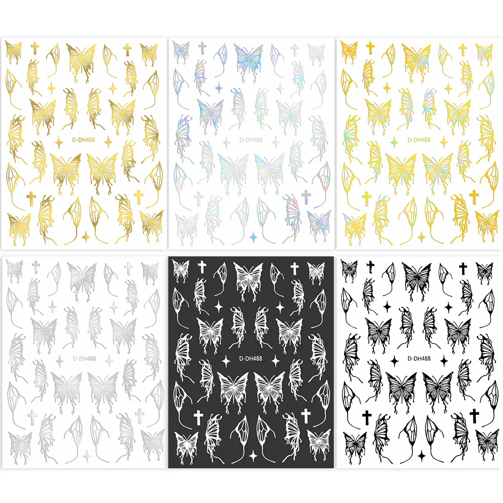 

1Pcs Silver Metal Butterfly 3D Nail Stickers Golden Adhesive Sliders Glitter Nail Art Decal Fashion Manicure Decoration Stickers