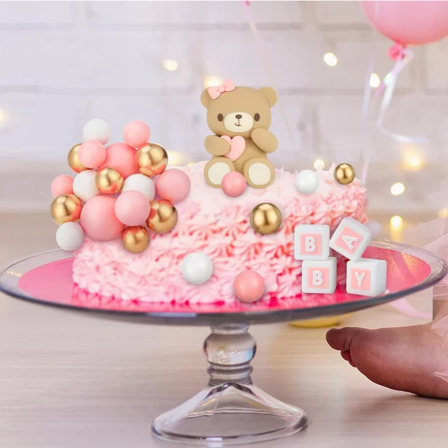 Decorazione Torta Orso Rosa Con Palline - Topper Per Compleanno E Babyshower - Foto 7