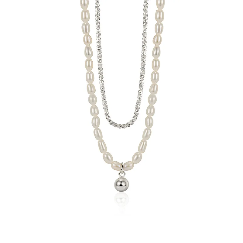 

Natural Freshwater Pearl Necklace Women S925 Silver Necklace Double Clavicle Chain Female Luxury Jewelry Girl Party Gift Banquet