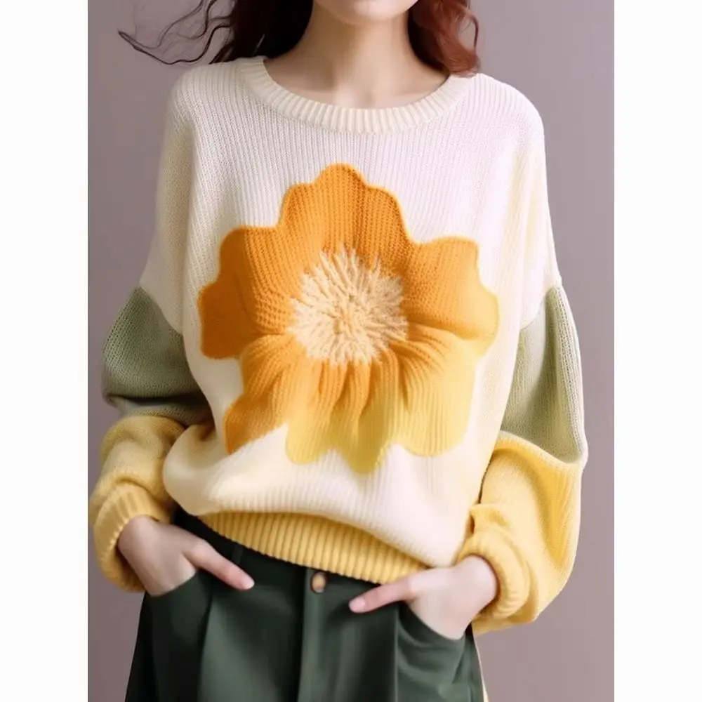 

Women'S Knitting Spring Autumn Senior Autumn Winter Shirt Top New Heavy Hook Flower Cashmere Sweater