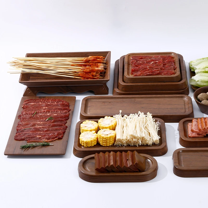 

Commercial Rectangular Plate Buffet Plate Barbecue Side Dish Plate Sushi Wood Grain Tray