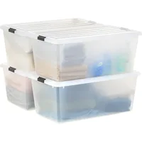 Latches - 4 Pack - BPA-Free, See-Through Organizing Solution, Durable Nestable Stackable Containers, Secure Pull Handle - Clear 1