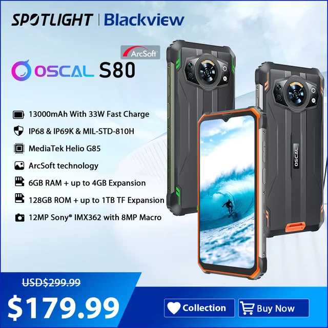 blackview oscal s80 andriod 12 waterproof rugged machine helio g85 octa core 10gb 128gb 13000mah with