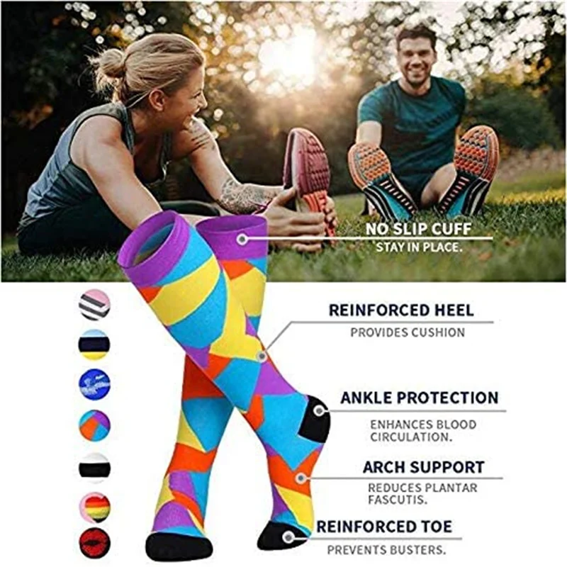 24 Styles Unisex Compression Socks Funny Pattern Fruit Star Stripe Cat Black Socks Outdoor Cycling Long Pressure Stockings High
