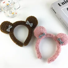 

2021 New Plush Bear Ears Hairbands For Women Girls Cute Winter Face Wash Bow Headband Hair Bands Headdress Hair Accessories