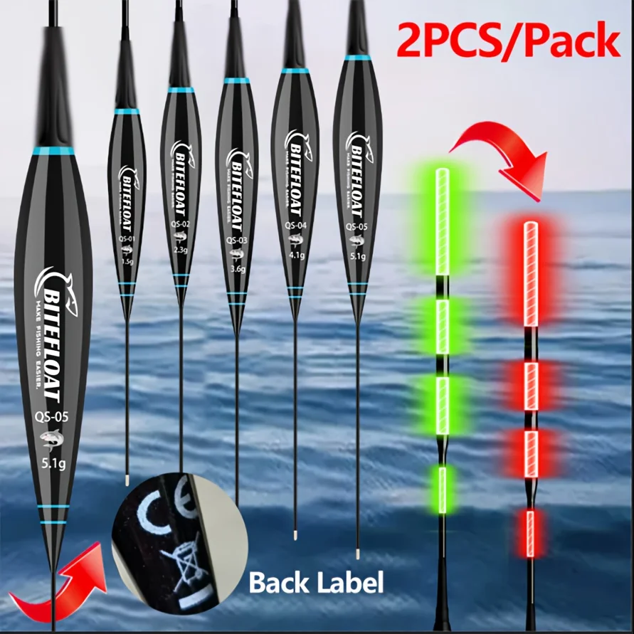 Bite Float 2026 New 2PCS Set Night Fishing Float Short Eye-Catching Rock Fishing Float CR425 battery glow at night