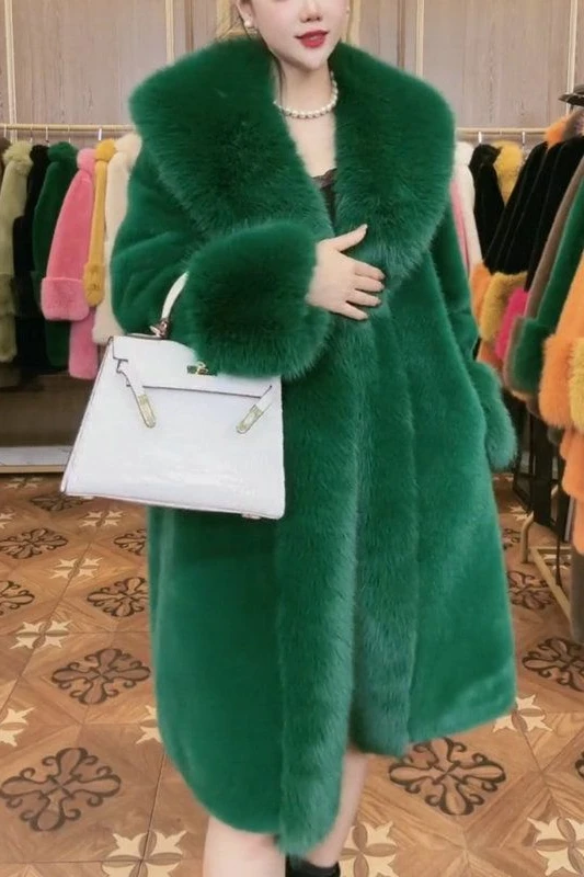 Popular Elegant Fur Integrated Faux Woolen All-Match Casual High-End Imitation Fox Furry Collar Coat Winter Coat Women's Clothes