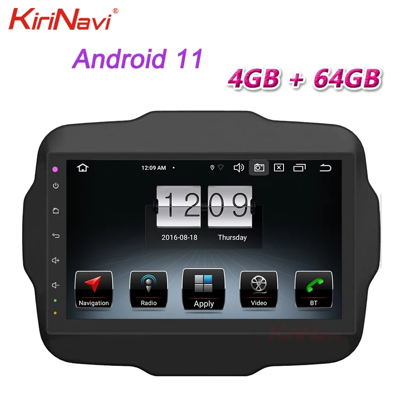 KiriNavi 10.1&quot Touch Screen 1 Din Android 11 Auto Radio Automotivo For Jeep Renegade Car Dvd Multimedia Player Stereo 4G 2015+ |