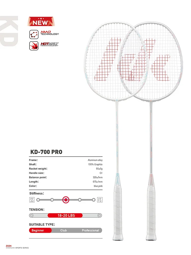 Description Picture 5 of itemKawasaki Badminton Set Two Rackets With a Badminton Bag + 2 Overgrips For Badminton Practice KD-700 PRO