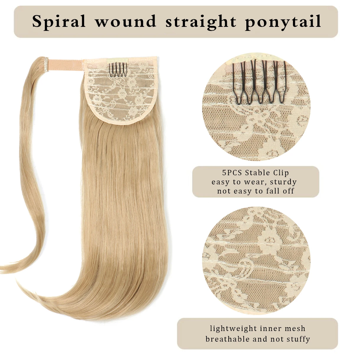 Ponytail Extension Wrap Wig Ladies Natural Ponytail Straight Synthetic Hair High Resistance Fiber Hair Girl 16 Inch fake hair extensions