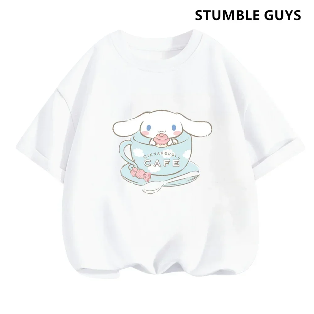 Kids Cinnamoroll Tshirt Summer Hello Kitty Kids Cartoon Casual Short-sleeved T-shirt Set Baby Boy Clothing Girls Clothing 2