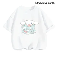Kids Cinnamoroll Tshirt Summer Hello Kitty Kids Cartoon Casual Short-sleeved T-shirt Set Baby Boy Clothing Girls Clothing 2