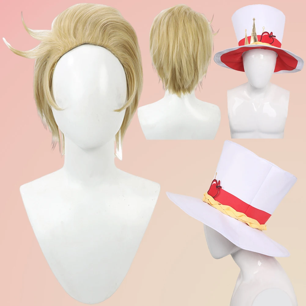 

Men Lucifer Cosplay Wigs Suit Props Anime Cartoon Hotel Roleplay Male Short Wigs Hight Hat Halloween Carnival Costume Accessory