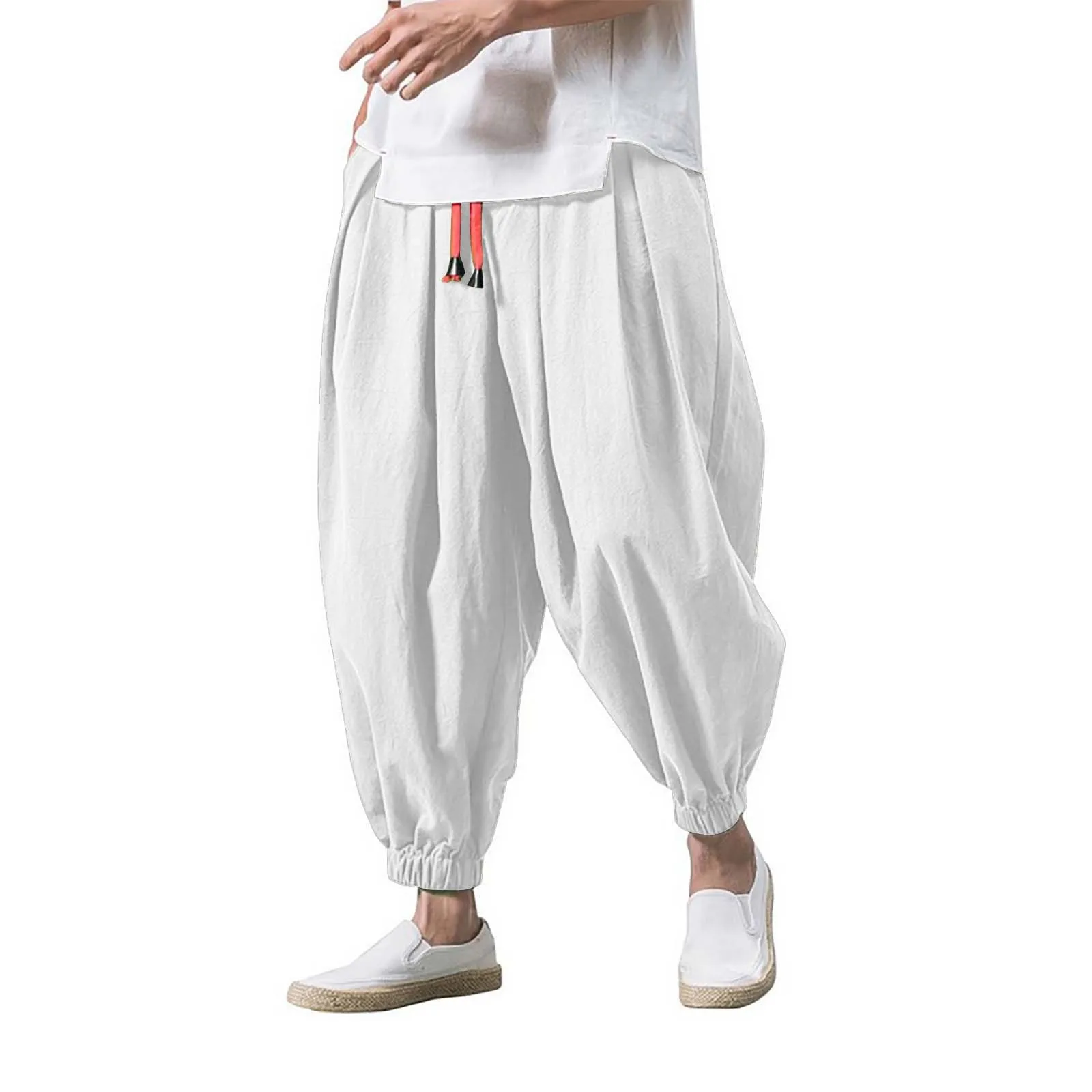 2024 New Fashion Drawstring Harem Pants Men’S Baggy Jogging Pants Japanese Men Crotch Wide Leg Pants Male Casual Loose Trousers