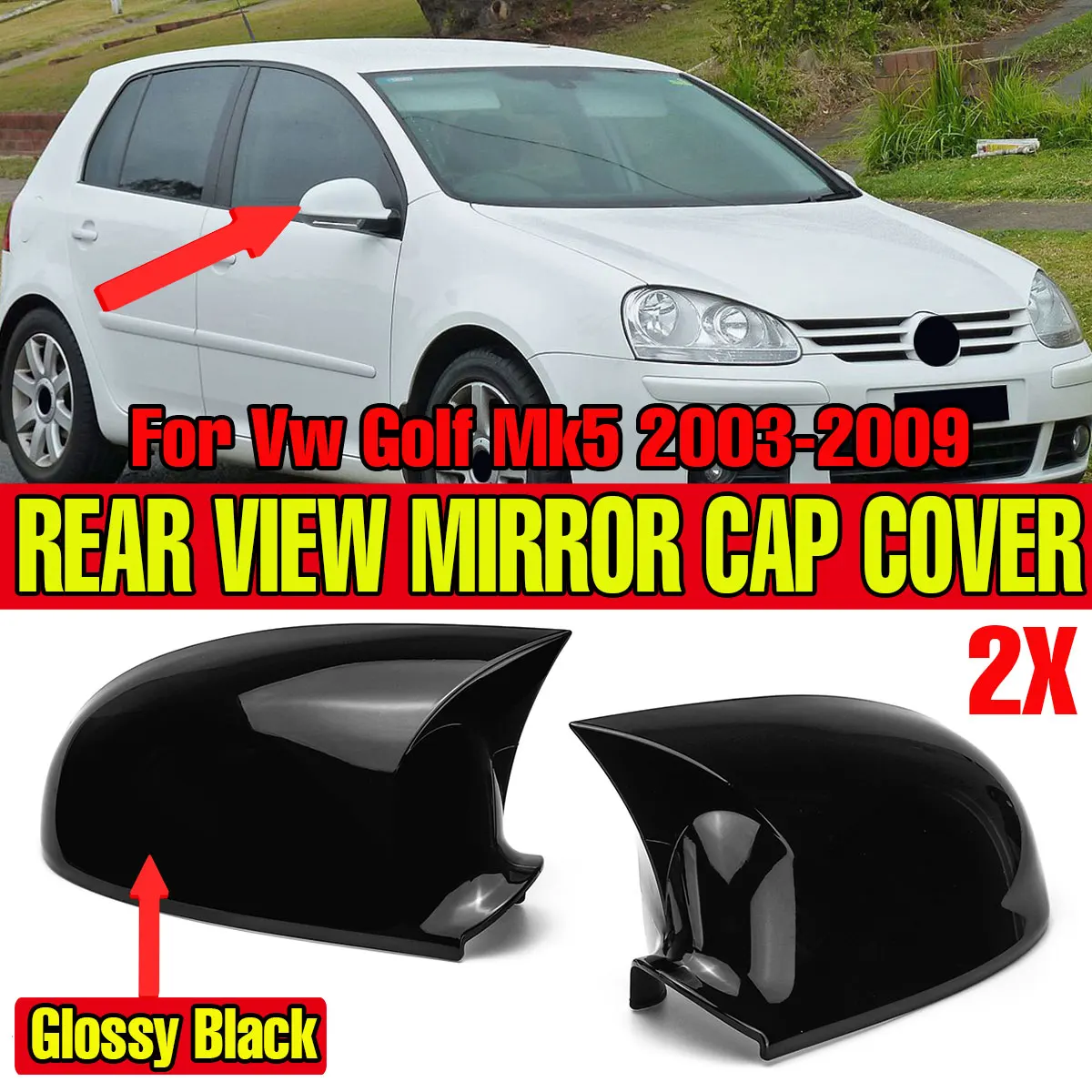 폭스 바겐 골프 5 MK5 GTI Jetta 5 2003-2009 용 광택 검정색 쌍 백미러 커버 윙 사이드 미러 캡