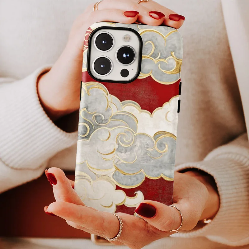 Auspicious Clouds Shockproof Bumper Phone Case with 2-in-1 Film Shell Design