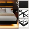 King Size Floating Bed Frame with LED Headboard and Charging Station, Metal Platform Bed Frame with Storage, Remote Control 5