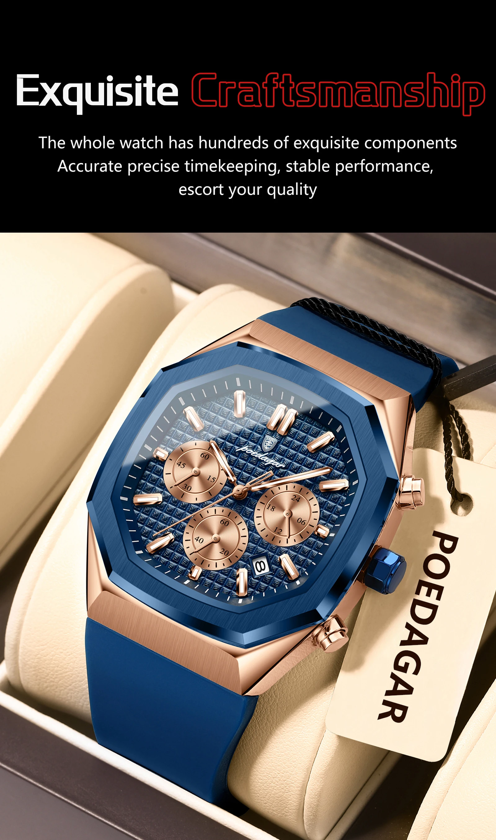 Relógio cronógrafo masculino com bracelete de silicone e data_voghion.com