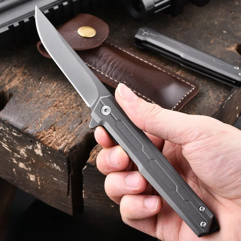 

High Hardness All Steel Titanium Plated Folding Knife for Self-defense, Portable Outdoor Camping Fruit Knife, Fishing Knife