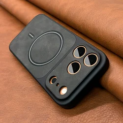 Premium Matte Magnetic Leather Phone Case with MagSafe Wireless Charging Compatibility - iPhone 15 (Black)