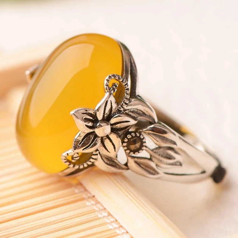 Natural Yellow Agate Rings Topaz Ring With 925 Sterling Silver Jade Natural Stone Jewelry Unisex Energystone Accessories