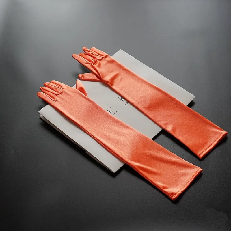 Long Shiny Stretch Satin Dress Gloves Opera Length Formal Prom Party Gold Finger Gloves S215 satin finger gloves glossy gloves