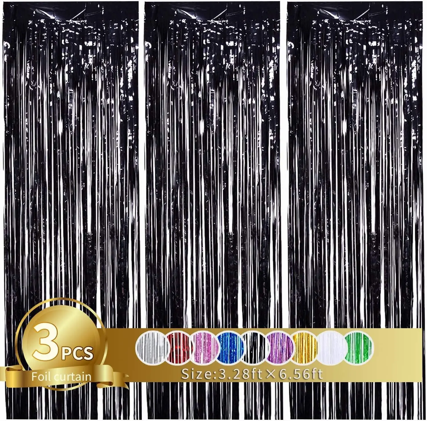 Metallic Streamers 3Pcs Aluminum Foil Fringe Curtain 3Pcs, Backdrop Metallic Streamers Gold Foil Fringe Curtains for Birthday,Christmas,Graduation,Bachelorette Party Streamers Decor 14