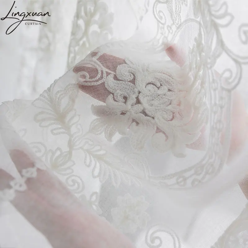 White Embroidered Sheer Voile Curtains For Bedroom Europe Tulle Window Curtain For Living Room Customized Size Home Drape Blinds 4