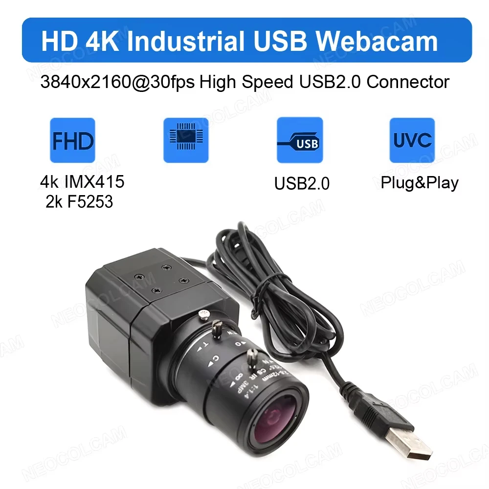 HD 4K IMX415 USB Webcam With 2.8-12mm Varifocal Zoom Lens 2K 4MP PC Usb Video Camera UVC OTG Plug And Play For Live Streaming 2