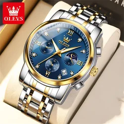 Classic Luxury Quartz Men's Watch with Moon Phase and Waterproof Stainless Steel Design (Black)