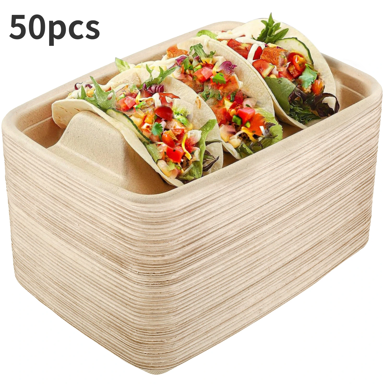 50Pcs Taco Plates Reusable 3 Compartments Taco Serving Plates Stackable Tray Holder No Mess Keeps Your Tacos