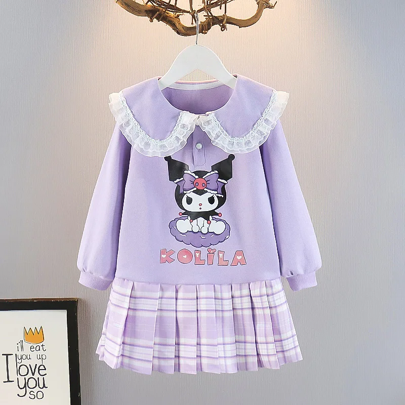 

2024 Cute Kuromi Dresses Sanrio Kawaii Anime MyMelody Girls Jk Uniform Spring Sweet Cute Cartoon Babys Princess Clothes Kid Gift