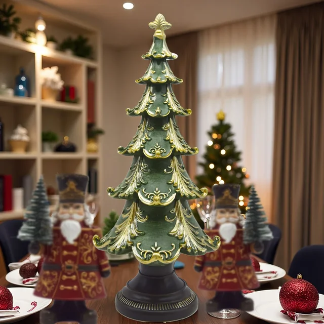 1PCS Mini Resin Christmas Tree Vintage Gilded Christmas Tree Statue Ornament Statue Sculpture Home Office Desktop Decoration 1