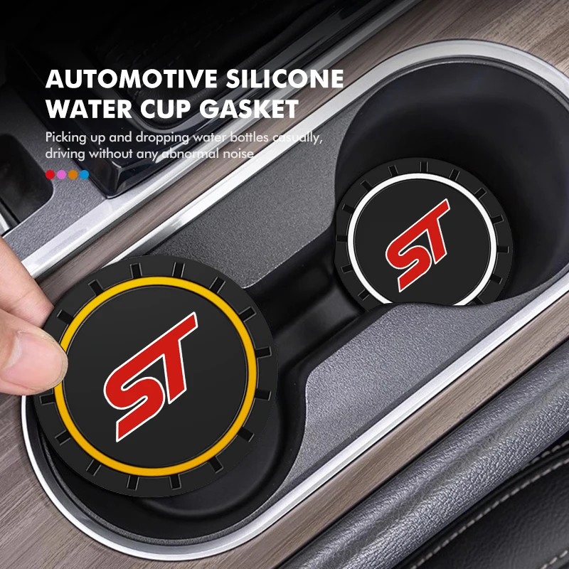 2pcs Car Silicone Coaster Water Cup Anti-slip Mat Accessories Ford ST Racing RS S Mustang Kuga Fiesta Fusion Mondeo Edge