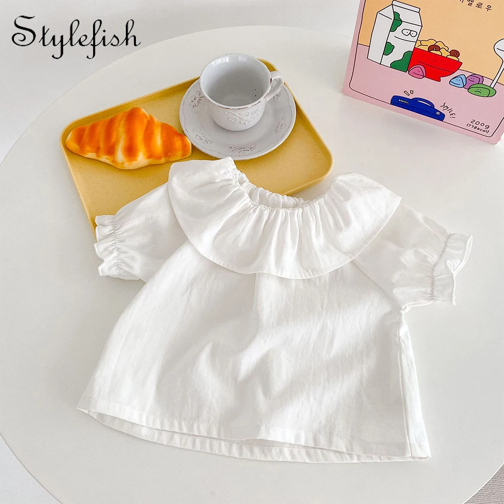 Baby T-Shirt baby girl clothes kids bottoming shirt New Summer Trend For Boys And Girls, Versatile Ruffle Collar Short Sleeved Shirt, Top White Versatile Style