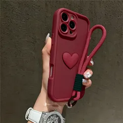Chic 3D Love Heart Phone Case with Lanyard Wrist Strap - Matte Finish Cover for Magic 6 (1)