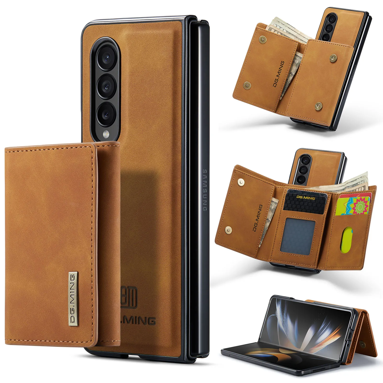

Магнитный съемный кожаный чехол-бумажник DG.MING для Samsung Galaxy Z Fold3/Z Fold4, визитница 2 в 1, Роскошный чехол-бумажник