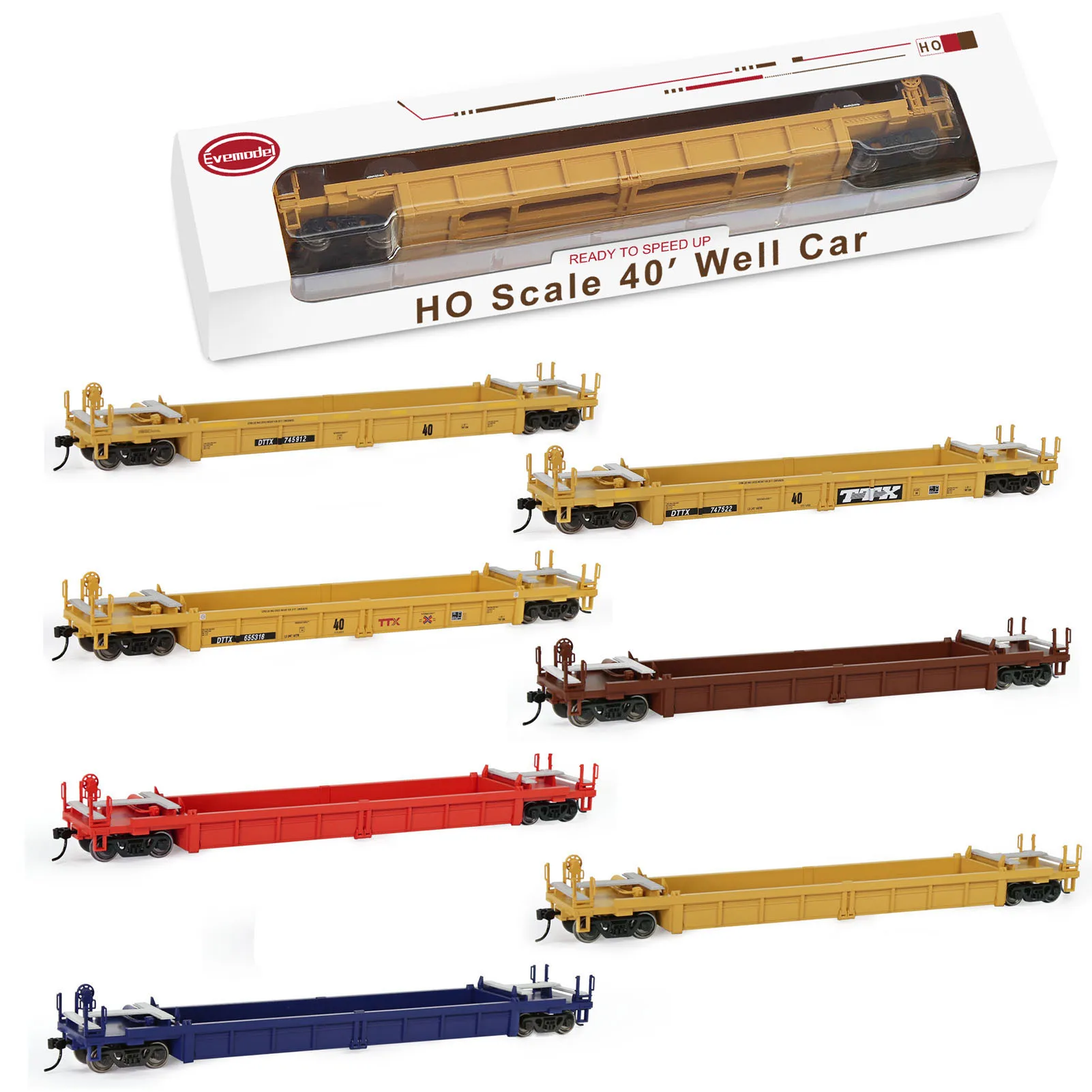 

Evemodel 3pcs HO Scale 40' Well Car 1:87 40ft Depressed Center Flat Car Model Railway Wagon Freight Car C8749