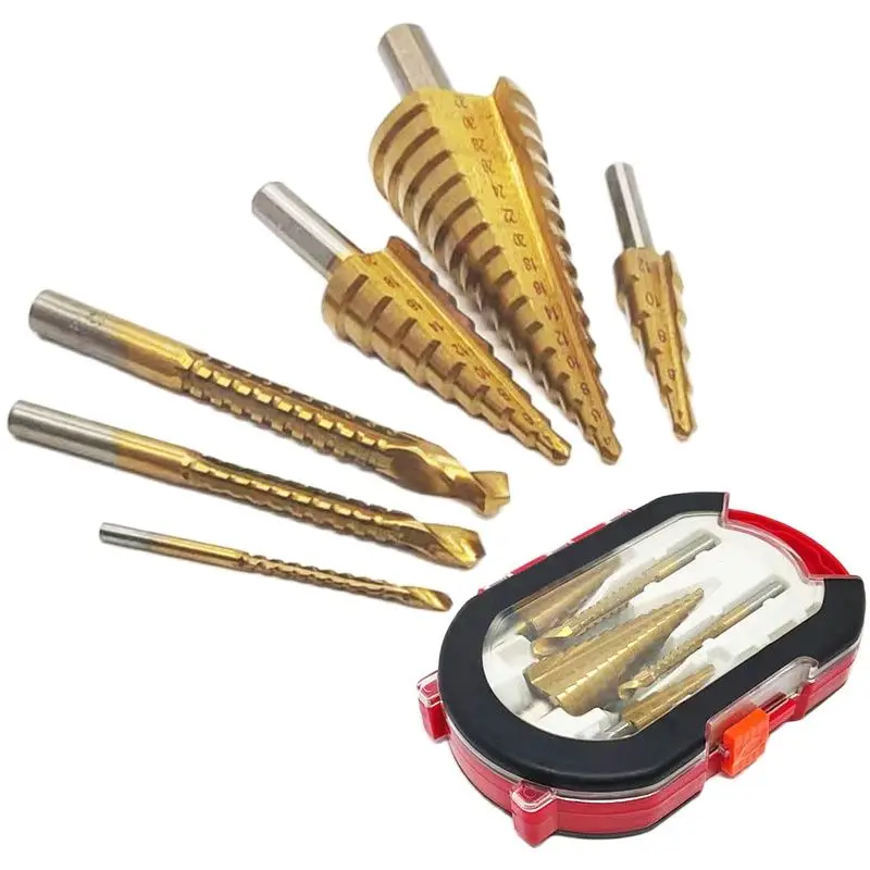 6Pcs Step Drill Bit Saw Drill Bit Set Titanium Milling Cutter 4-12 4-20 4-32mm 3 6 8mm For Woodworking Metal Core Hole Opener