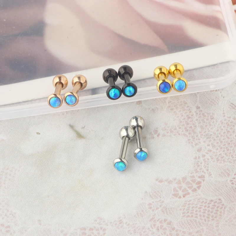 Opal Hypoallergenic Stud Earrings for Women Men Girls Statement Cartilage Fashion Surgical Steel Helix Earrings 4 color mix colo