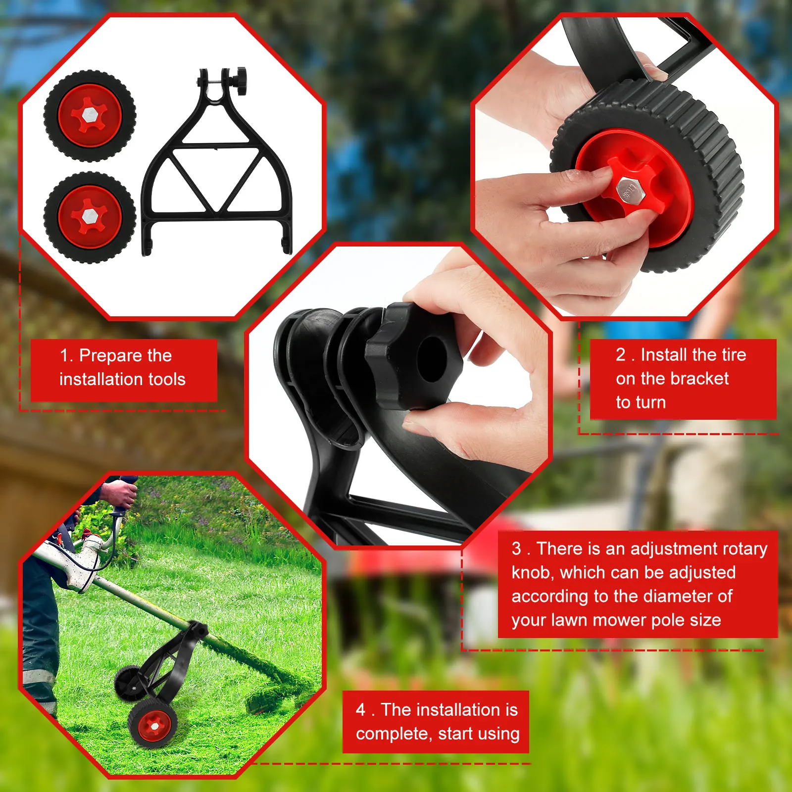 String Trimmer Wheel Attachment 26-28mm Lawn Mower Auxiliary Wheel for String Trimmer Weedeater Grass Cutter Brush Cutter Garden